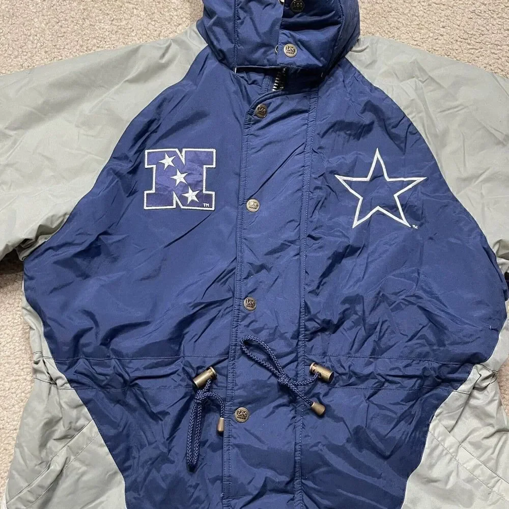 Dallas Cowboys Lee Sports Puffer Coat Jacket W/Hood Men's Size Medium Team NFL